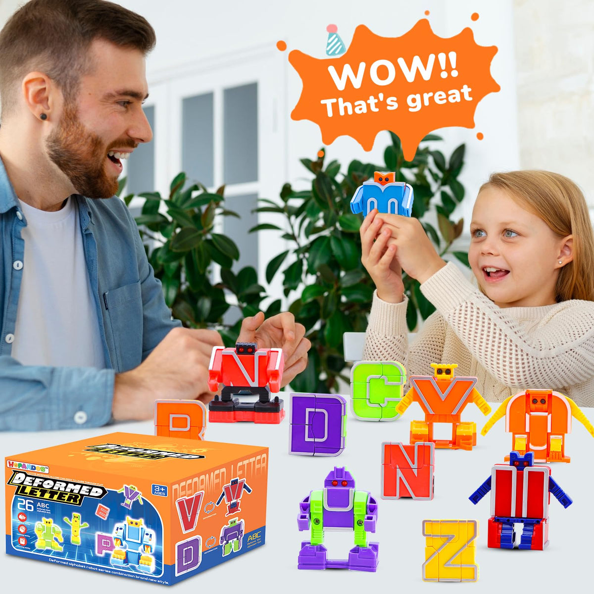 HOPANDOS Alphabet Robots Transforming Toys with 26 Phonics Cards & Storage Box, Toddlers Education Toy, ABC Learning Robots for Kids Ages 3-7 Boys and Girls Birthday Gifts