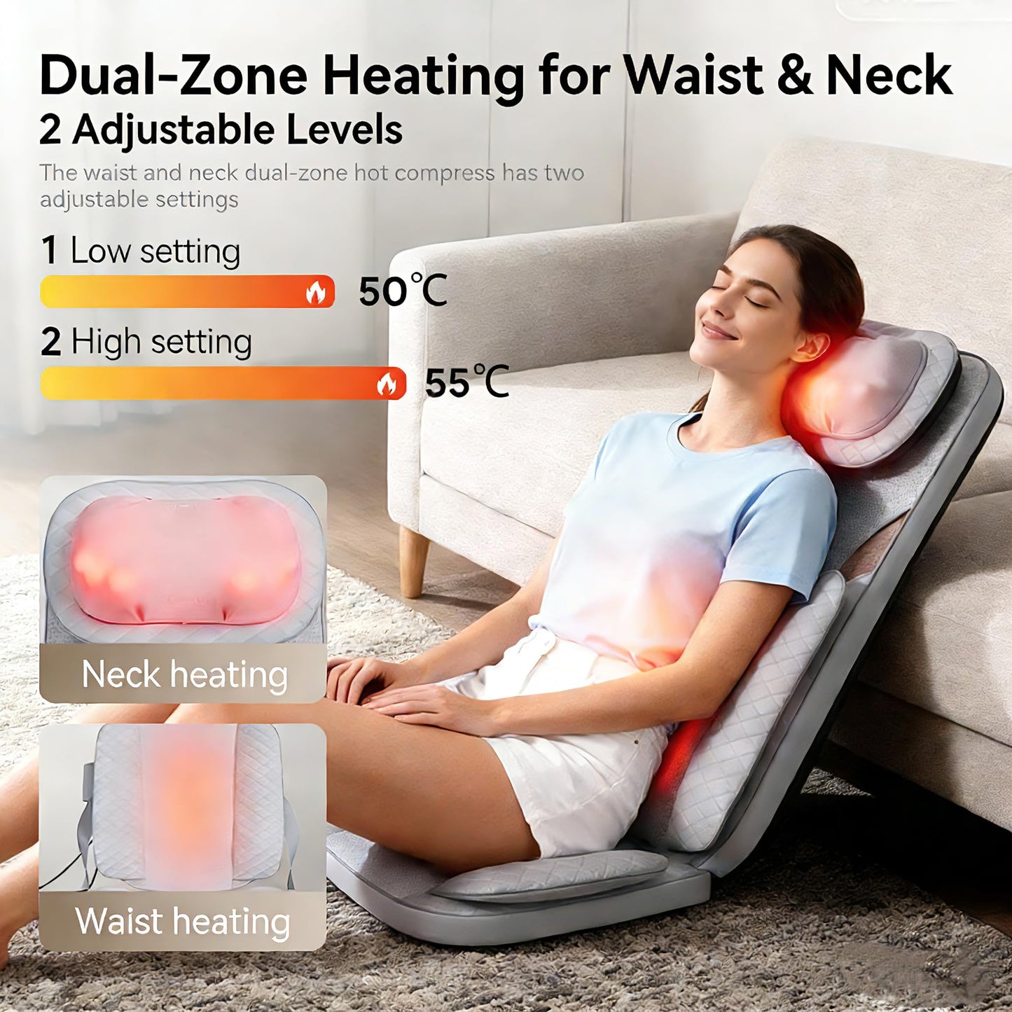Ethereal Wellness Shiatsu Massage Chair with Heat, Full Back Shiatsu & Rolling, Comfortable Massage Chair Pad for Stress Relief, Gift for her/him, Office and Home.Gray.