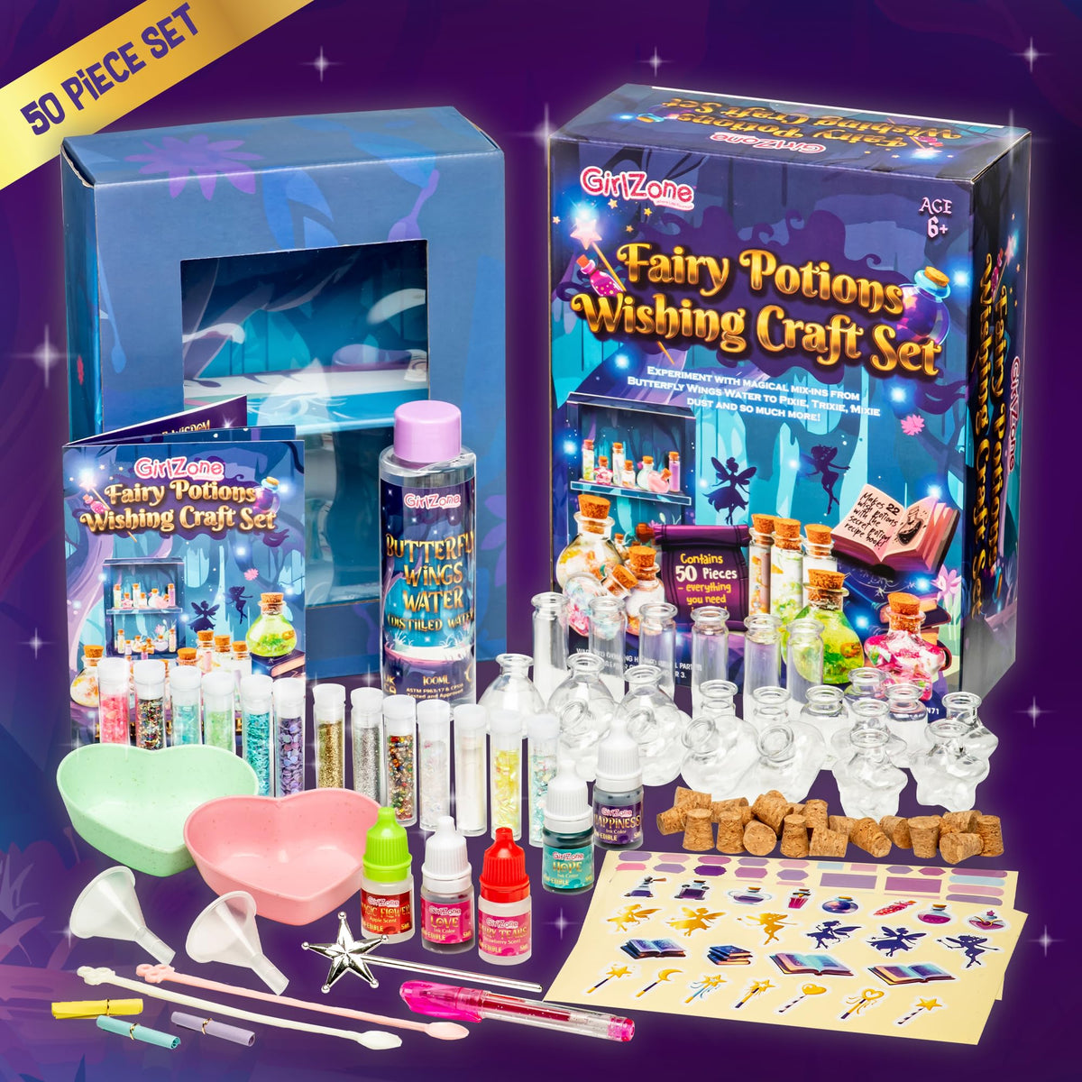 GirlZone Fairy Potions Wishing Craft Set - Kids Potion Making Kit with 50 Pieces to Create Fairy Potion Fun Crafts for Girls 8-12 - Gift for Kids