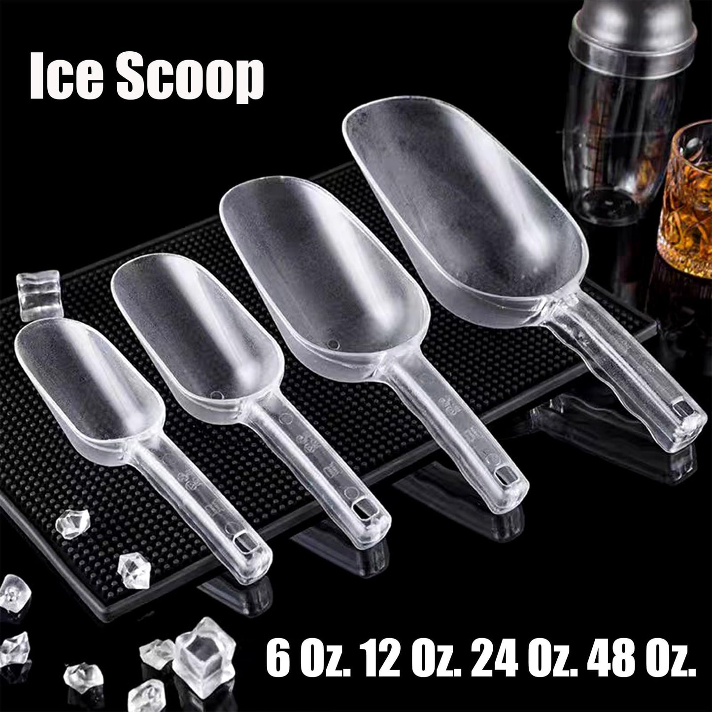 LVVXIXI 3PCS Clear Plastic Ice Scoop, 12 ounces Alec Ice Scoop, Kitchen Scoop for Ice Bucket Ice, Popcorn, Coffee Beans, Flour (12 oz.)