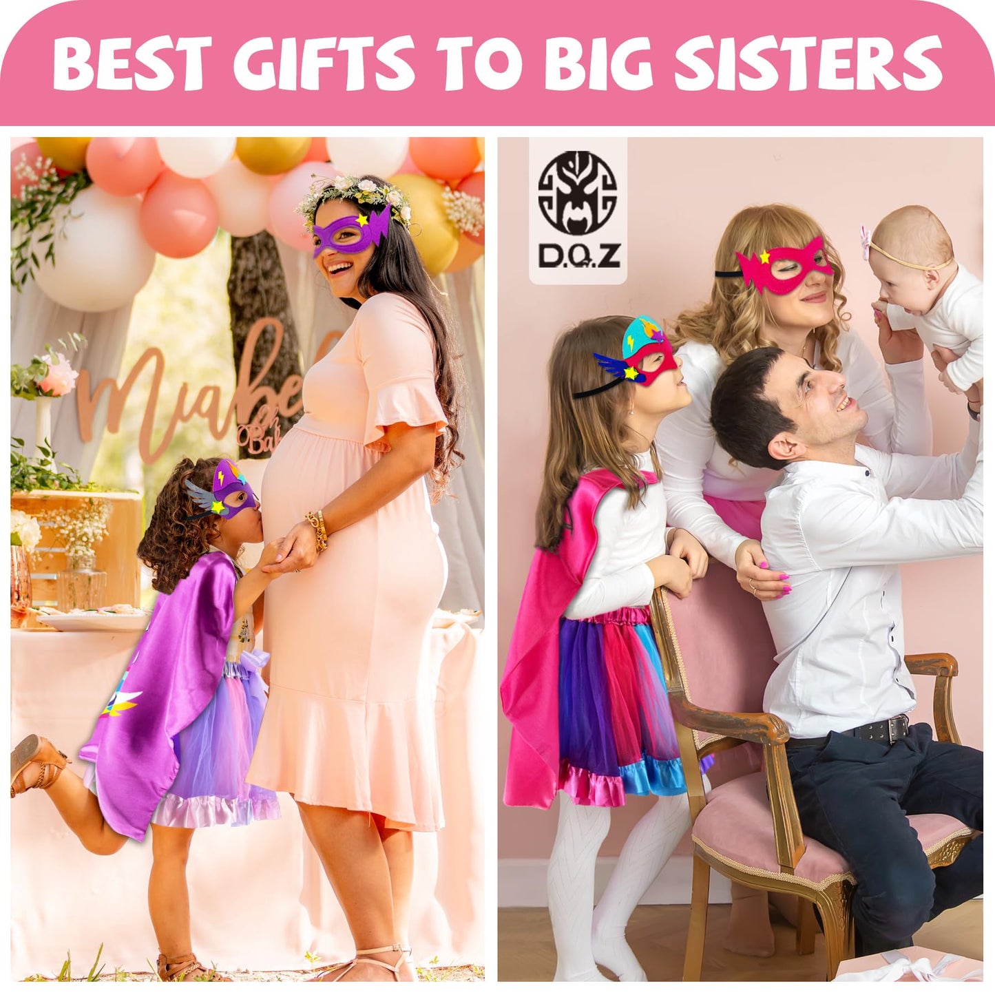 D.Q.Z Superhero-Cape Costume with Tutu Dress, Big Sisters Gifts for Girls Princess Role Play Birthday Christmas Party (Purple)
