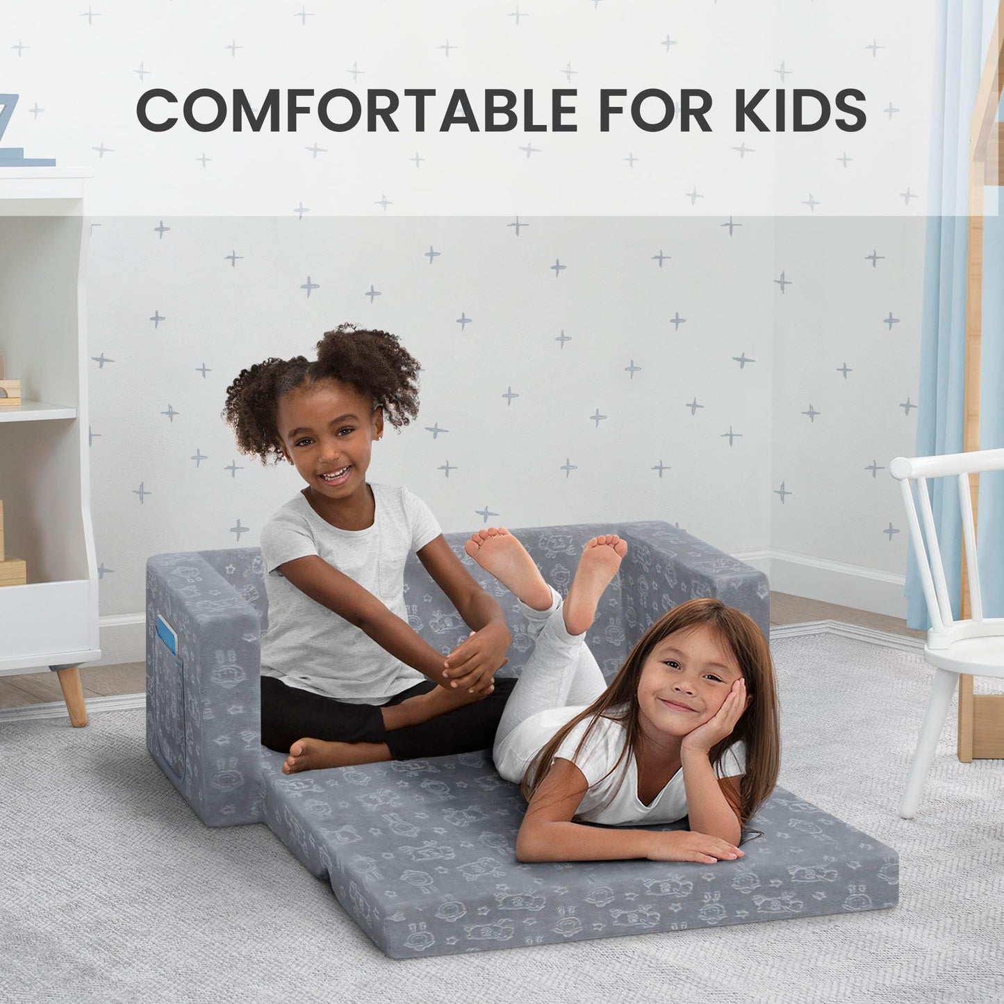 Serta Perfect Sleeper Extra Wide Convertible Sofa to Lounger - Comfy 2-in-1 Flip Open Couch/Sleeper for Kids, Grey