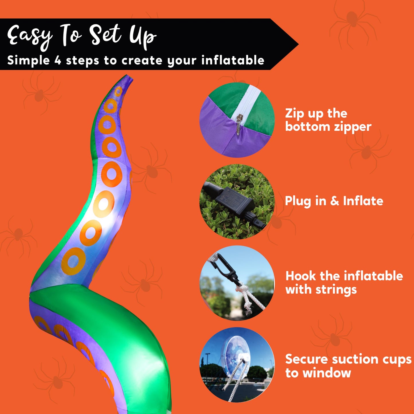 Joiedomi 7.2 FT Halloween Inflatables Octopus Tentacle Outdoor Decorations, Octopus Tentacle with Build-in LEDs Window Decoration Halloween Inflatables with Light Blow Up for Yard Party Decors Outside