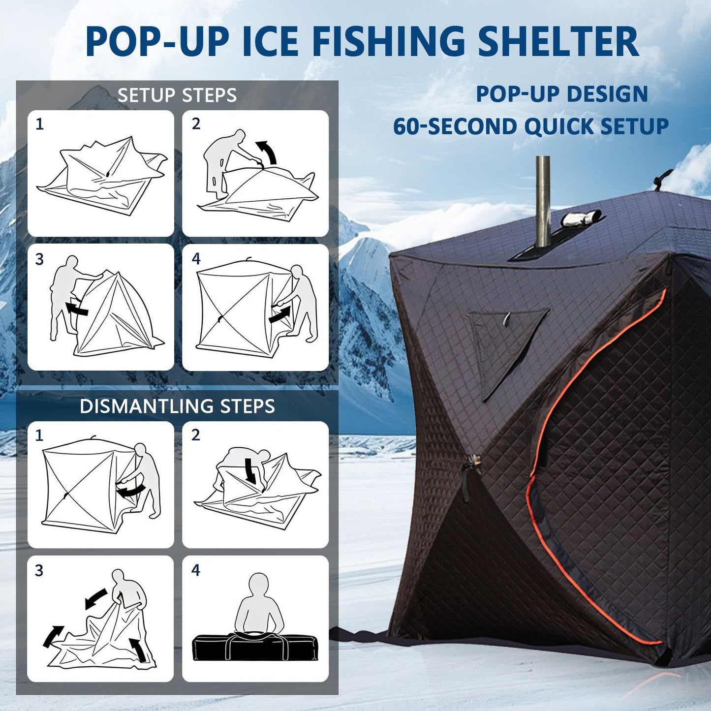 WACLMOTAKE Outdoor Sauna Tent Pro, Portable 4 Person Ice Fishing Tent 3-Layer Insulated Ice Fishing Shelter with 210D Oxford Fabric, All-Weather, Insulated, Solid, Panoramic View ice-Fishing-1.8m