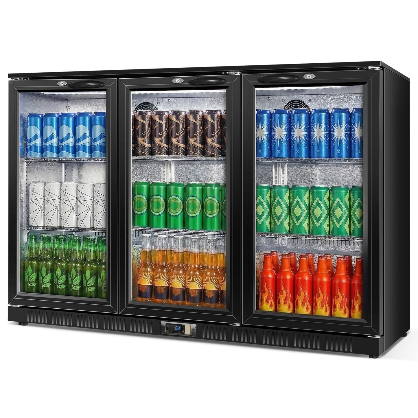 Beverage Refrigerator, 53.15W Inch 12 Cu.Ft Drink Fridge, Back Bar Beer Fridge with 3 Glass Door, 35.43" Height Beverage Cooler, Built-in & Undercounter Commercial Back Bar Cooler for Kitchen Shop Bar