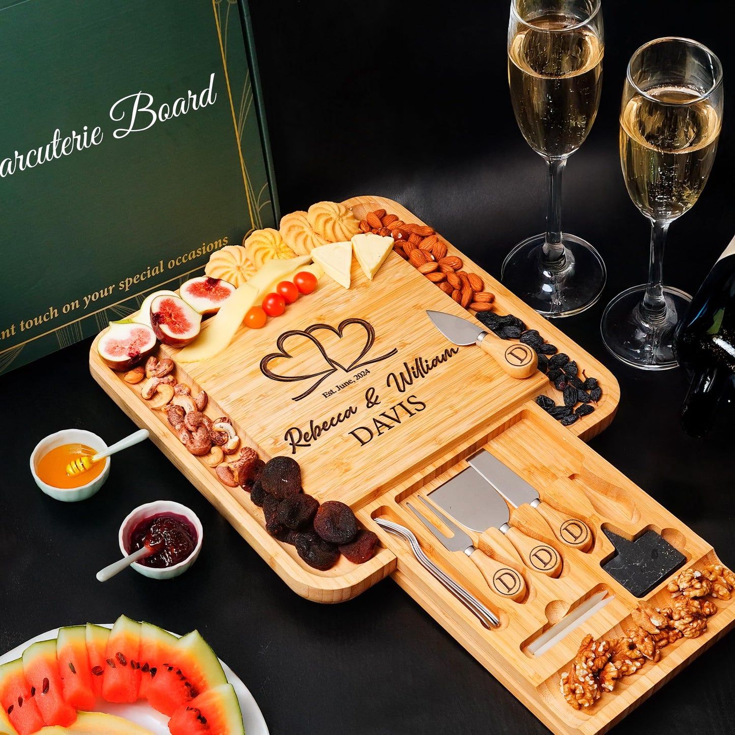 Personalized Charcuterie Board, Wedding Gifts for Couples 2025, Custom Engraved Cutting Board for Anniversary, Engagement, New Home, Christmas, Gift for Bride, Parent, Women, Newlyweds, Housewarming