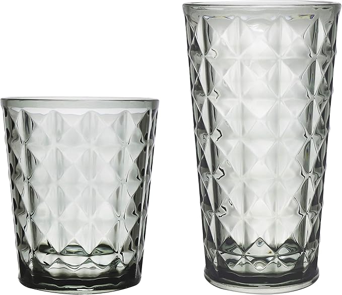 KLIFA- CUPID- 16 & 21 ounce, Set of 8, Acrylic Drinking Glasses, Tumbler Highball Glass Set, BPA-Free, Stackable Plastic D...
