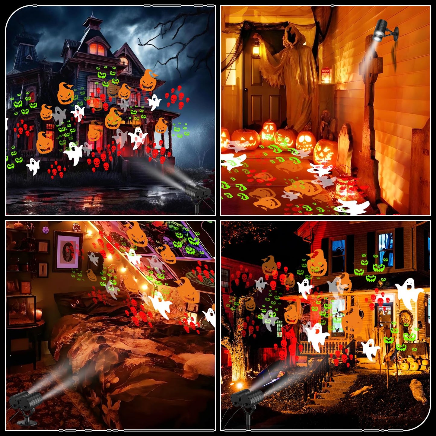 afzdby Double Head Halloween Projector Lights Outdoor with Timer,IP65 Waterproof Dynamic Halloween Ghost Skeleton Pumpkin Devil Face Lights for Home Window Wall Decor