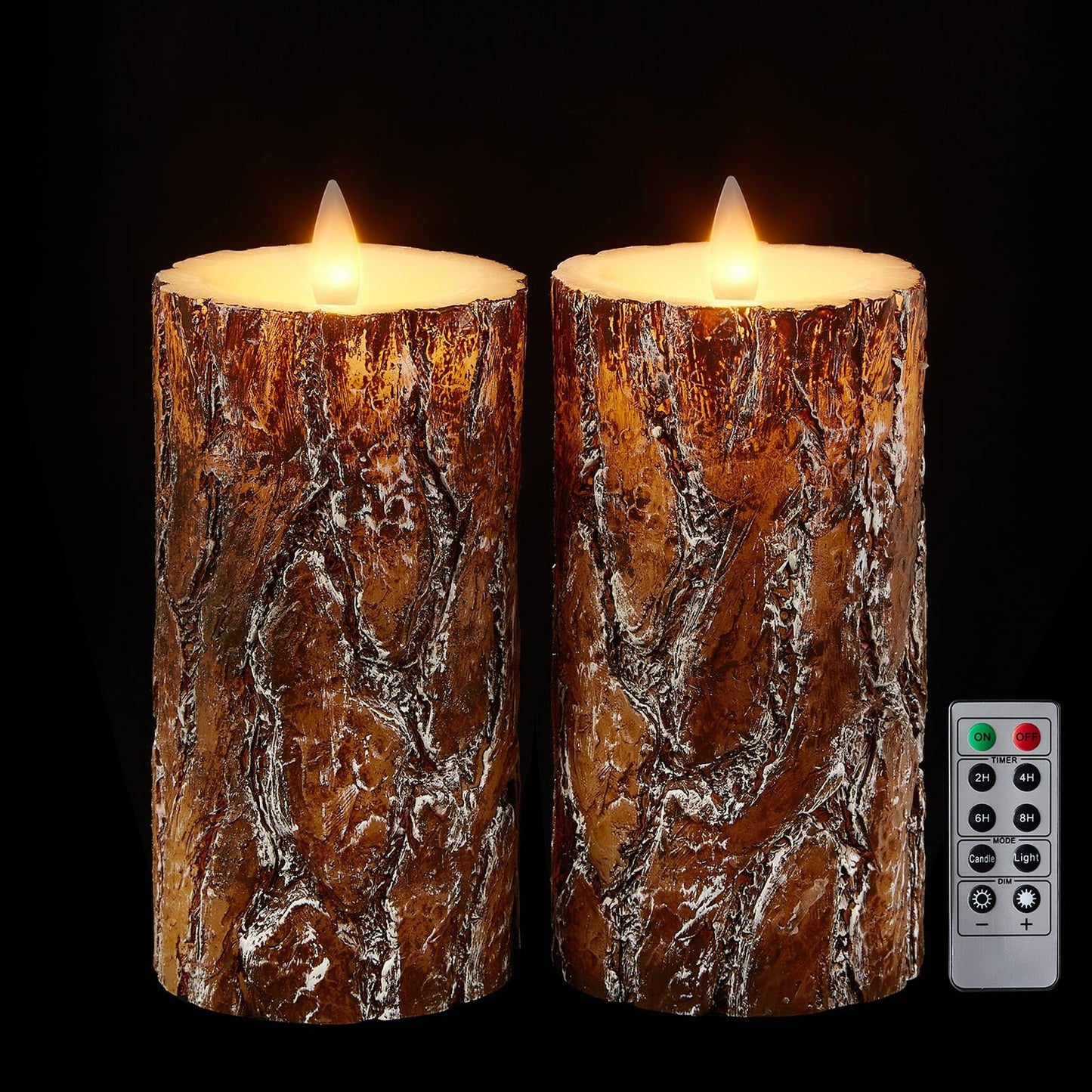 CozierGlow Pine Flameless Pillar Candles Flickering with Remote Timer, Battery Operated LED 3D Moving Flame Real Wax Candles, Set of 2, D3 x H6,Remote Included (Pine)