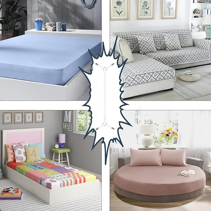 Bed Sheet Straps, Adjustable Durable Bed Sheet Holder Straps with Metal Clips, Elastic Sheet Holders Keep Sheets Firm & Tight 2PCS White