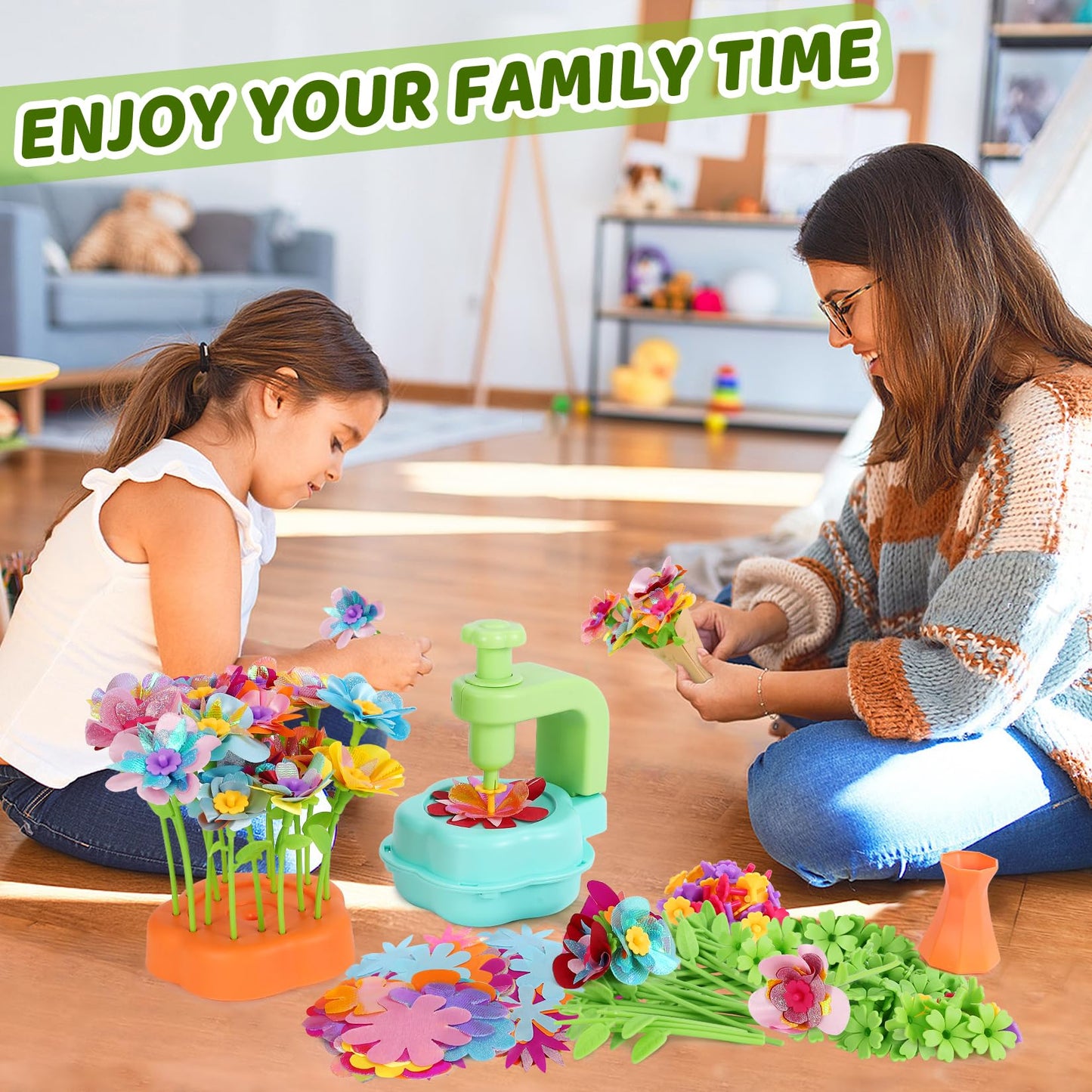 Flower Craft Kits Toys for Kids - Arts and Crafts for Girls Ages 4-10, Gifts for 4 5 6 7 8 9 Year Old Girls, Art Craft Activity for Kids, DIY Flower Making Kit, Creative Toys Gifts for Preschool