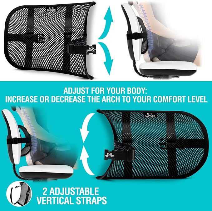 Bod Support Seat Cushions for Office Chairs with Lumbar Support, Desk Chairs, and Car Seats - Adjustable Straps and Non-Slip Ergonomic Design for Tailbone and Lower Back Pain Relief for All Day Use