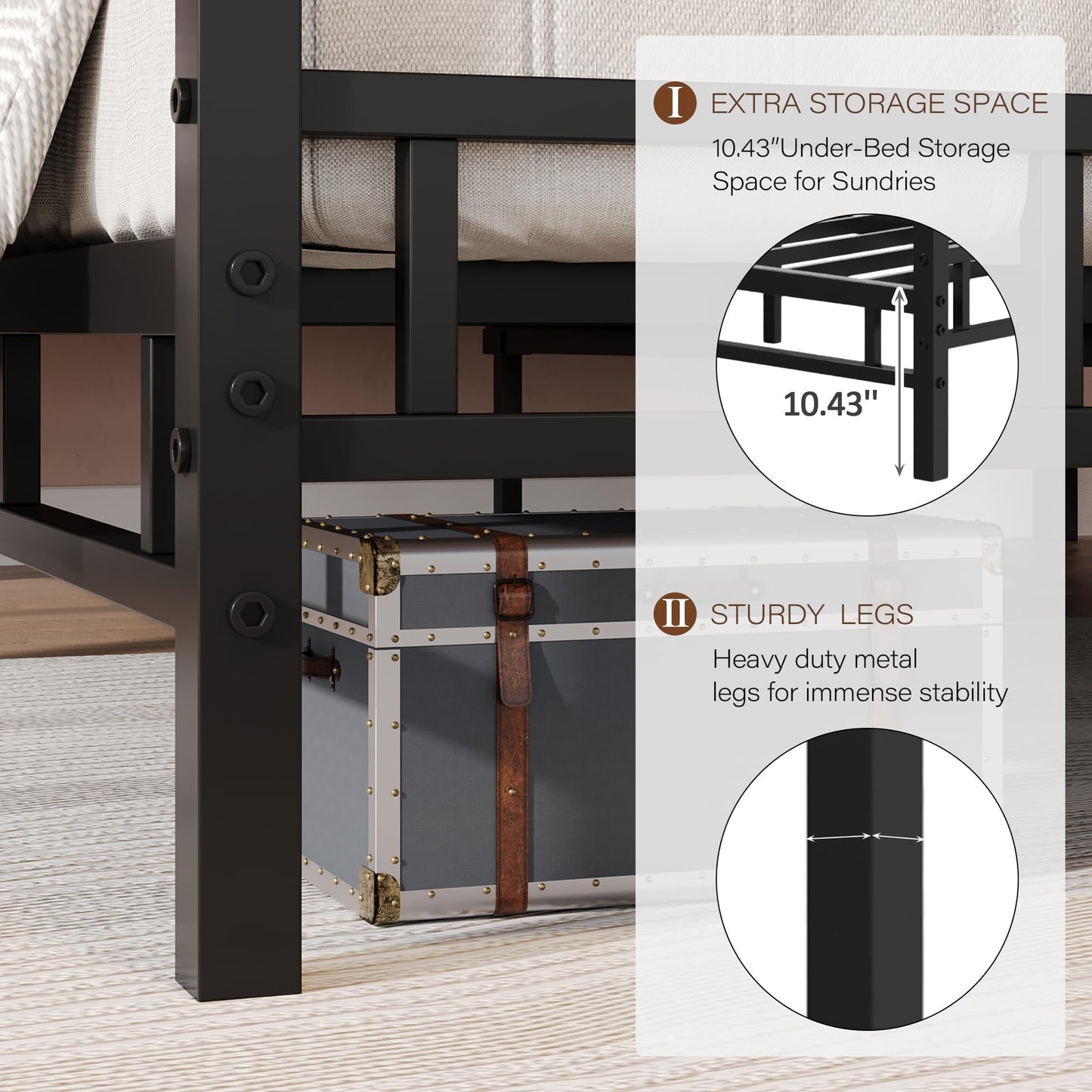Canopy Bed Frame Full with Headboard and Footboard, Mattress Foundation Platform with Metal Slats Support, Underbed Storage Space, No Box Spring Needed, Easy Assembly, Black