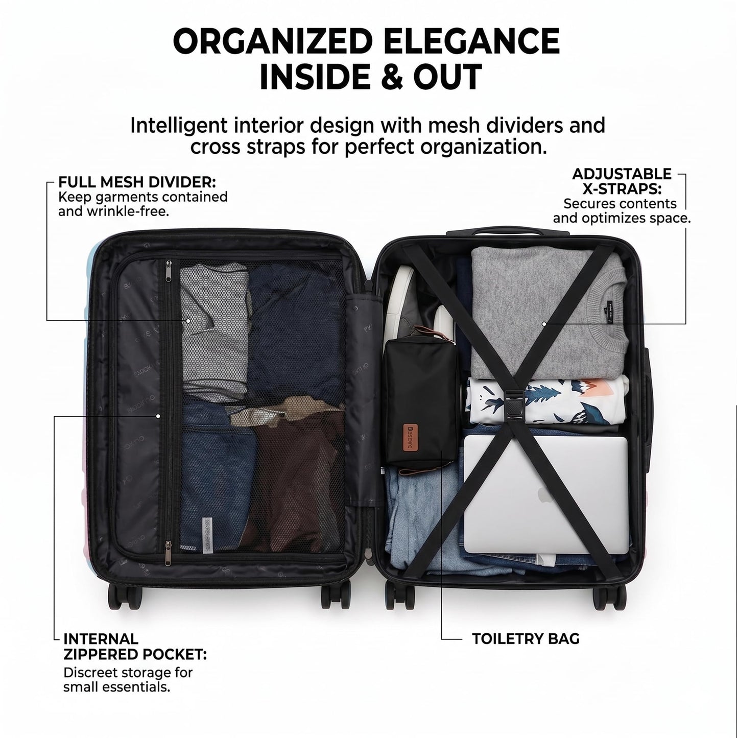 ROASMO 5 Piece Hardshell Suitcase Set, 20/24/28" 25% Expandable Luggage Set with Matching Travel Bags, 22x14x9 Airline Approved Carry On, TSA Lock, Spinner Wheels, ABS+PC (Beige)