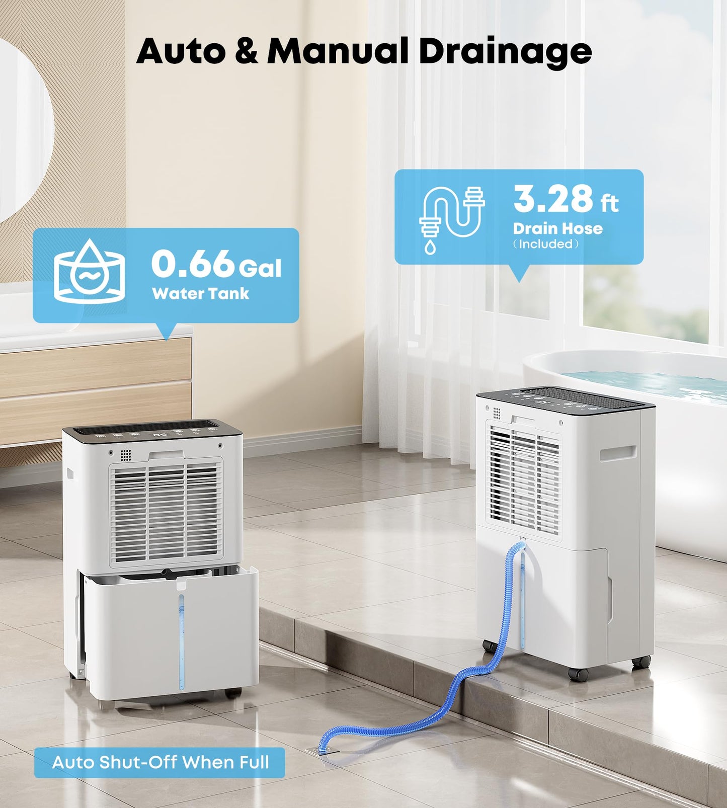 BANABIE 2500 Sq.Ft Dehumidifier for Basement, 32 Pint Dehumidifiers for Home with Drain Hose, Ultra Quiet 32dB, Smart Humidity Control, 24H Timer, Energy Efficient, Portable for Bedroom, Bathroom, RV
