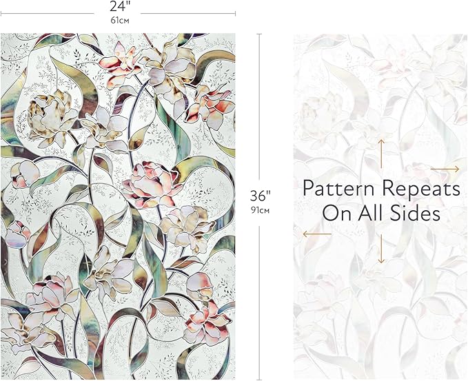 Artscape Begonia | Privacy Window Film with Vibrant Colored Pattern | Non-Adhesive & UV Protection | Easy to Apply & Removable | 24 x 36 Inches | Made in USA