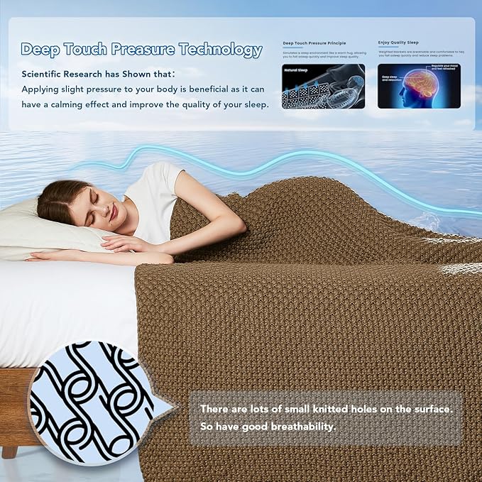 Topcee Knitted Weighted Blanket - 60"x80" 20lbs Queen Size Cooling Chunky Knit Heavy Blanket for Adults Cable Yarn Knit Decorative No Beads Soft Cozy and Cooling Weighted Throw Machine Washable
