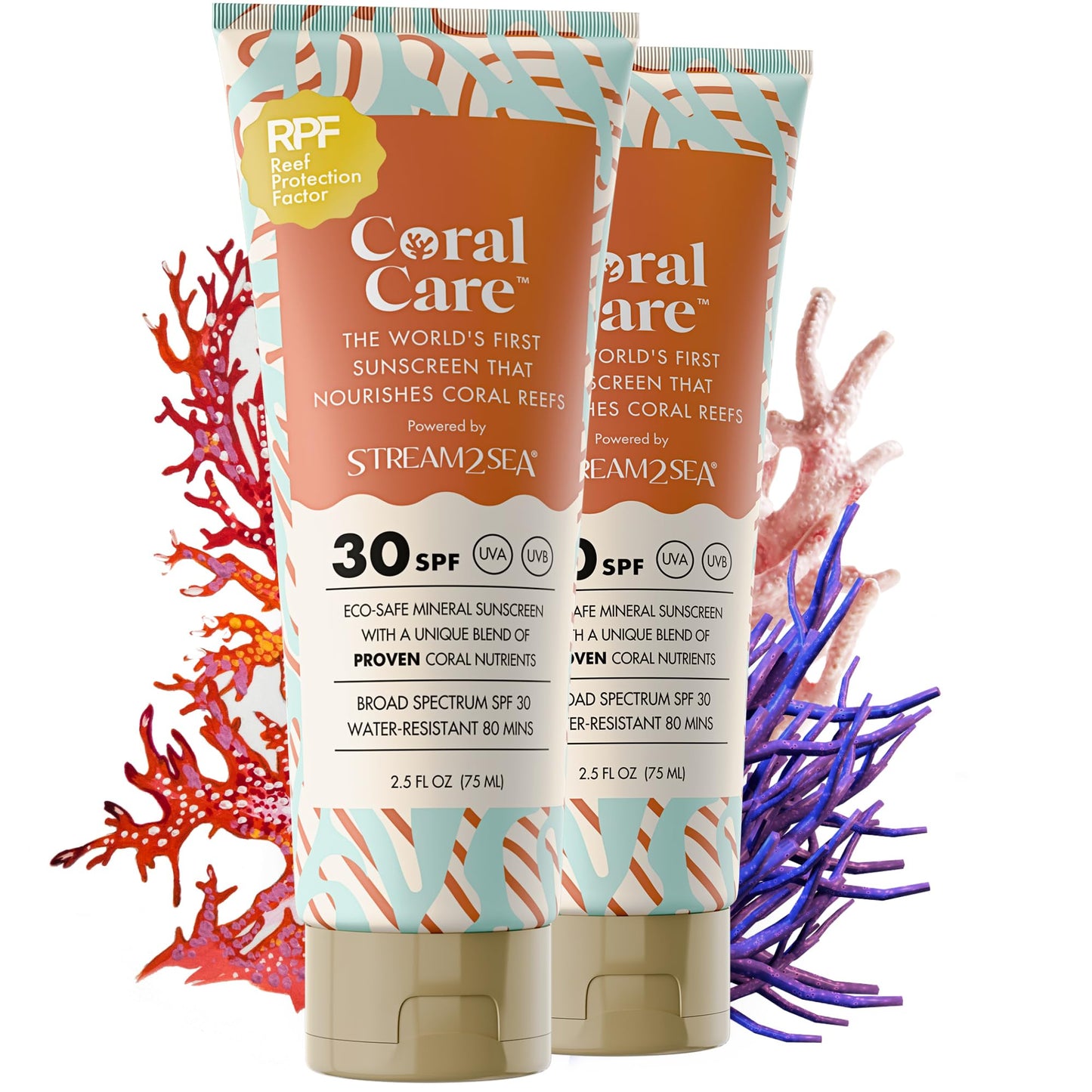 Stream2Sea Coral Care - Reef Safe Sunscreen SPF 30 Travel Size - First Reef-Approved Natural Mineral Sun block Boosts Coral Grow