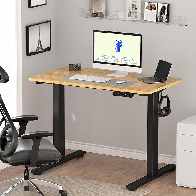 FLEXISPOT EN1 One-Piece Standing Desk with 1-Inch Thick Desktop, 48"x24" Electric Height Adjustable Desk for Home Office & Multi-Device Workstations, Maple