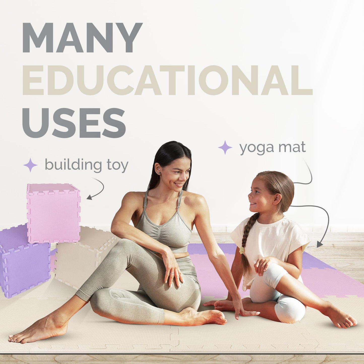 TOYVELT Ultimate Foam Play Mat Set 12x12-16 Interlocking Floor Tiles for Kids - Non Toxic, Colorful Foam Puzzle Mats - Safe and Durable - Ideal Play Mat for Toddlers 1-3 - Pink-Purple-Beige