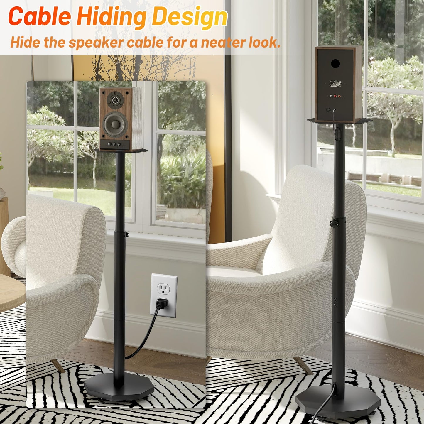 Suuiwau Universal Floor Speaker Stands Pair,Surround Sound Bookshelf Speaker Stands Support Up to 22 lbs for Home Theater Studio, 32.6" to 43" Height Adjustable