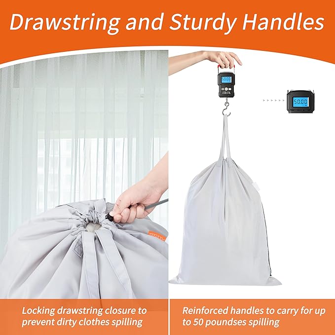 Polecasa Extra Heavy Duty Large Laundry Bag with Sturdy Handles and Drawstring Closure, 28 x 36 inches Durable Storage Bags for Basket, Hamper, College, Dorm, Travel, Silver