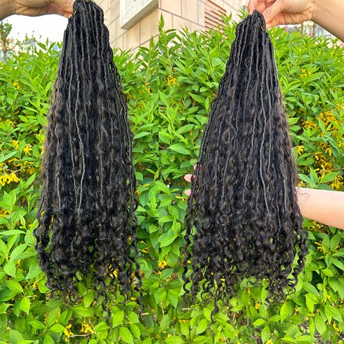 Boho Locs Crochet Braids Pre Looped With Human Hair Extensions Curly Ends Deep Wave Goddess Soft Locs Box Knotless Braids Hair Synthetic Dreadlocks Braiding for Women CHARMING YOU 18 Inch 24Strands