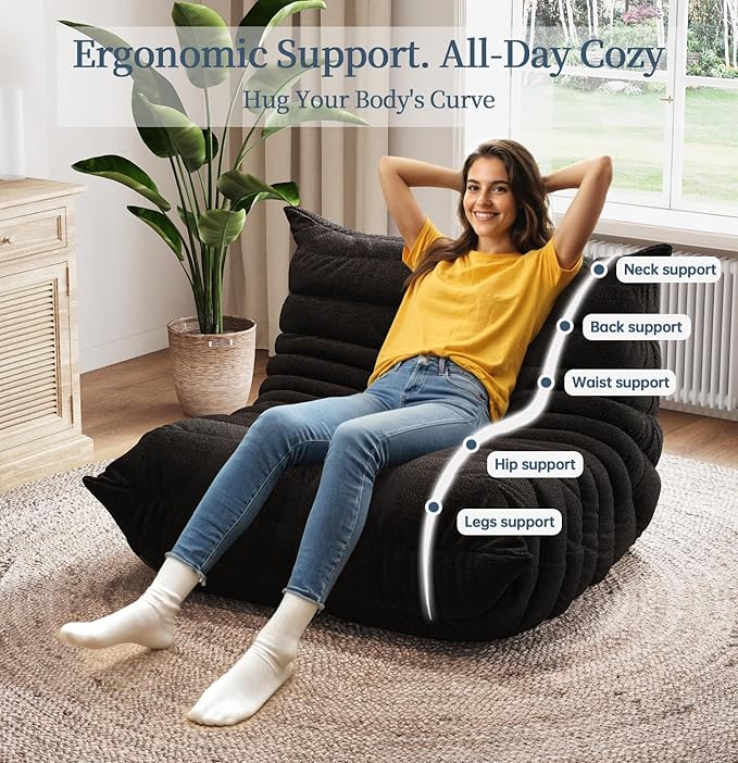 Selyteramy Oversized Bean Bag Chairs for Adults, Giant Beanbag Chair with Memory Foam, Comfy Lounge Chair Lazy Sofa for Apartment, Living Room, Bedroom, Office(Teddy Fabric)
