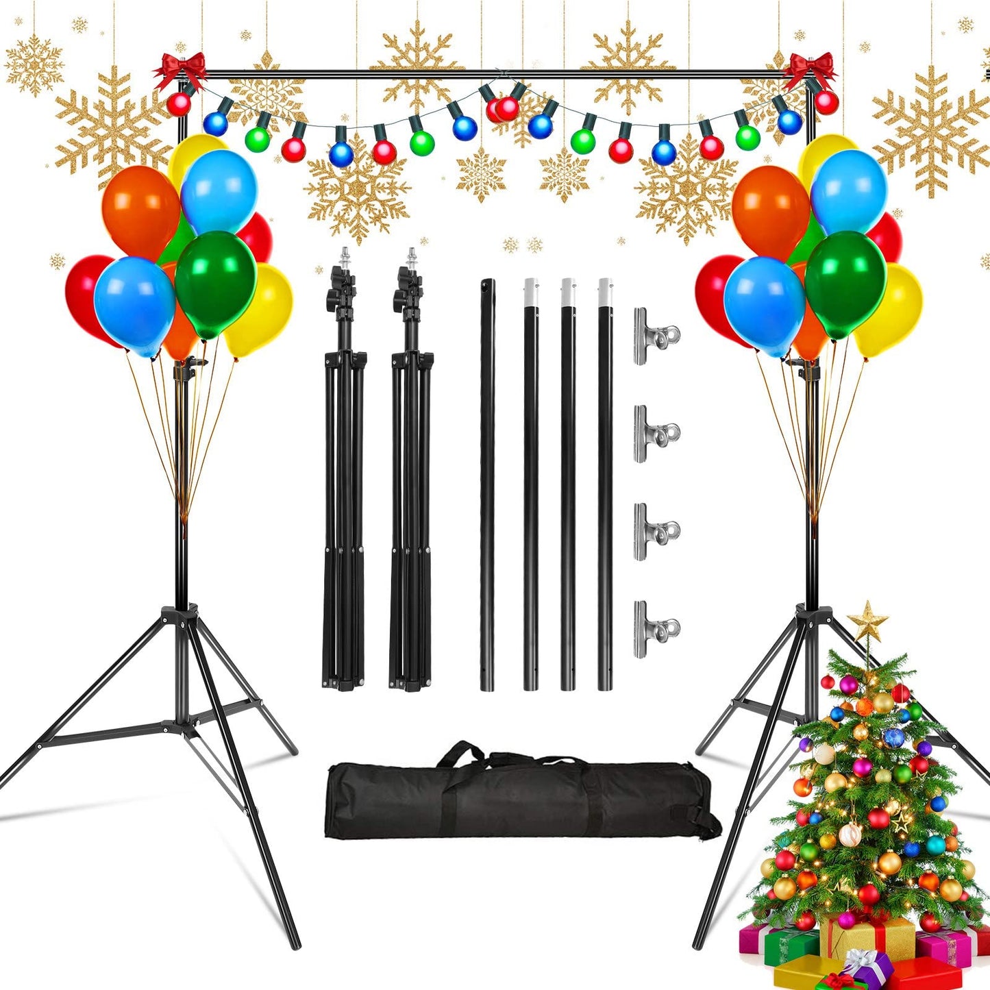 Imountek Backdrop Stand For Parties, Photographic Studio Photo Backgrounds 10Ft Adjustable Photo Backdrop Stand Kits With A Carr