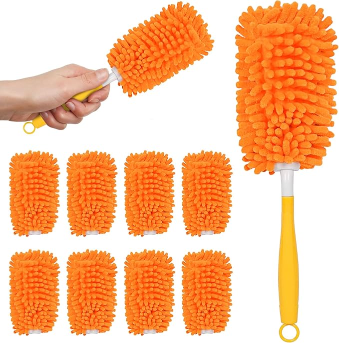 MAVRIZ Reusable Dusters - 1 Handle & 8 Washable Duster Refills, Eco-Friendly Alternative to Swiffer Dusters (Not Compatible), 360° Dust Cleaner for Home, Furniture, Ceiling Fans, Cobwebs