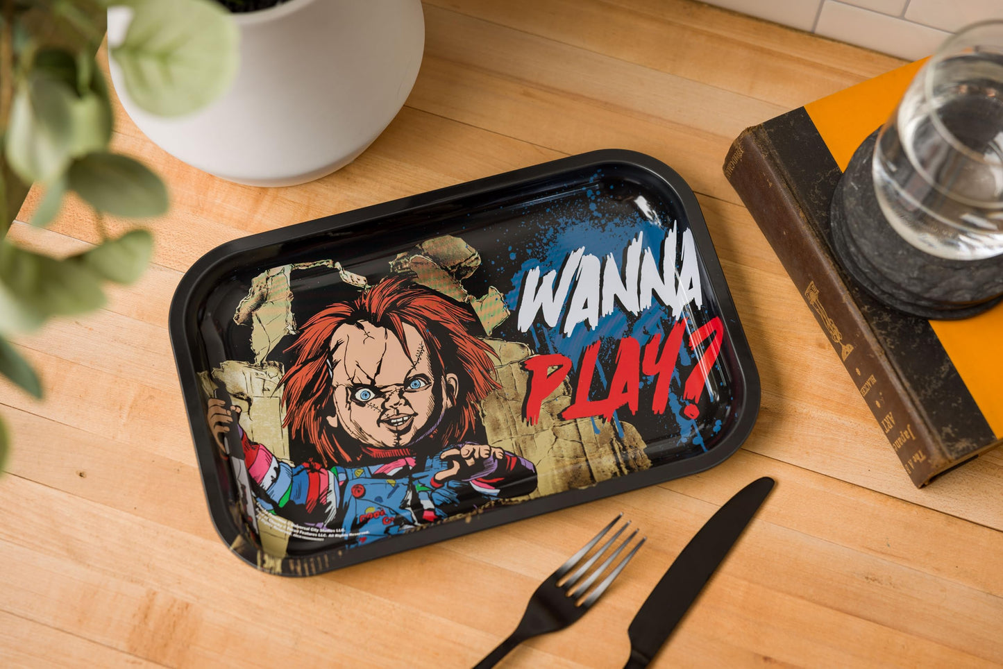 Silver Buffalo Chucky Wanna Play? 11.3" x 7.4" Tin Tray