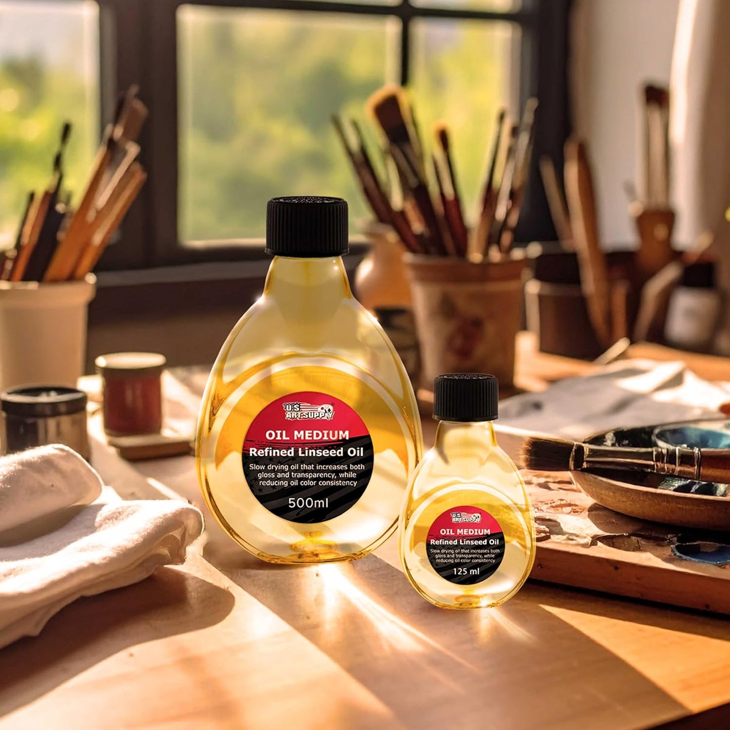 U.S. Art Supply - Refined Linseed Oil -, 500ml / 16.9 Fluid Ounce Container