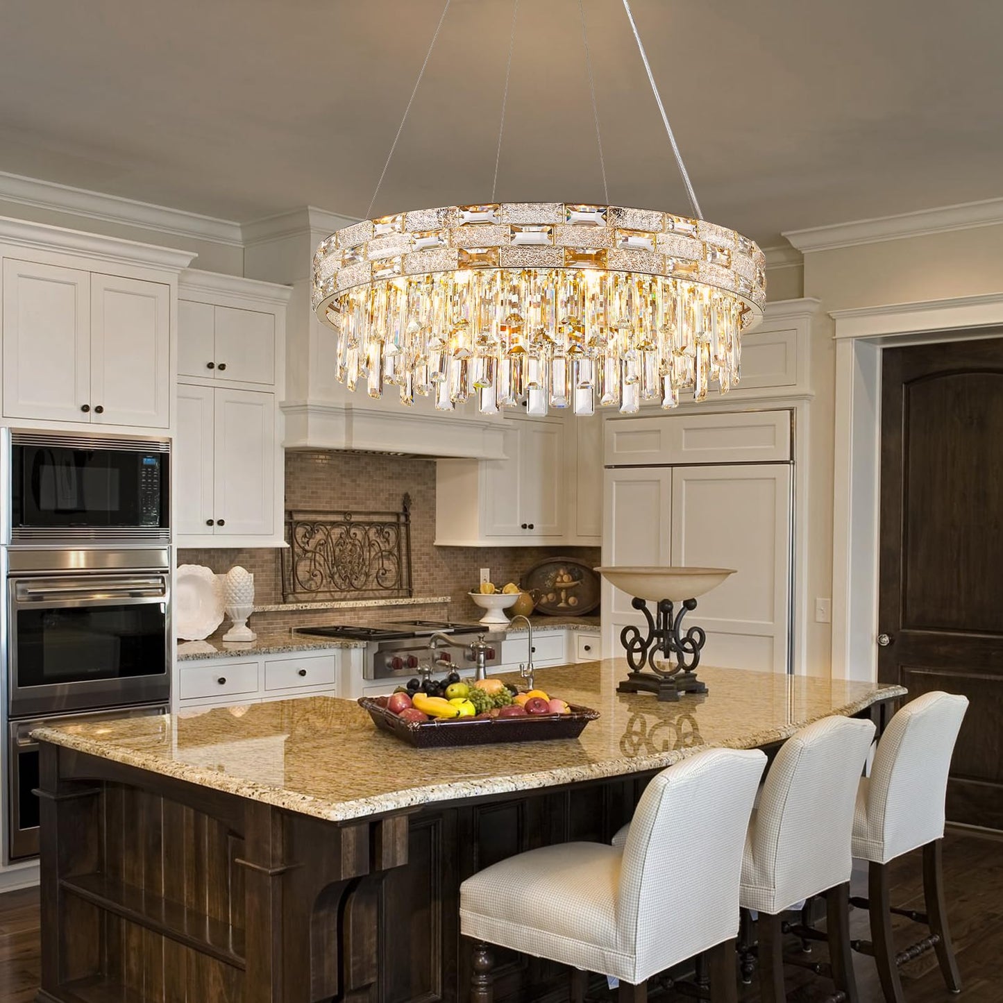 SHAOCHIAO Modern Crystal Chandelier,8-Light Gold Chandelier Light Fixture Luxury K9 Crystal Oval Pendant Ceiling Light Fixture for Dining Living Room Kitchen Island Bar (D22.8Inch)