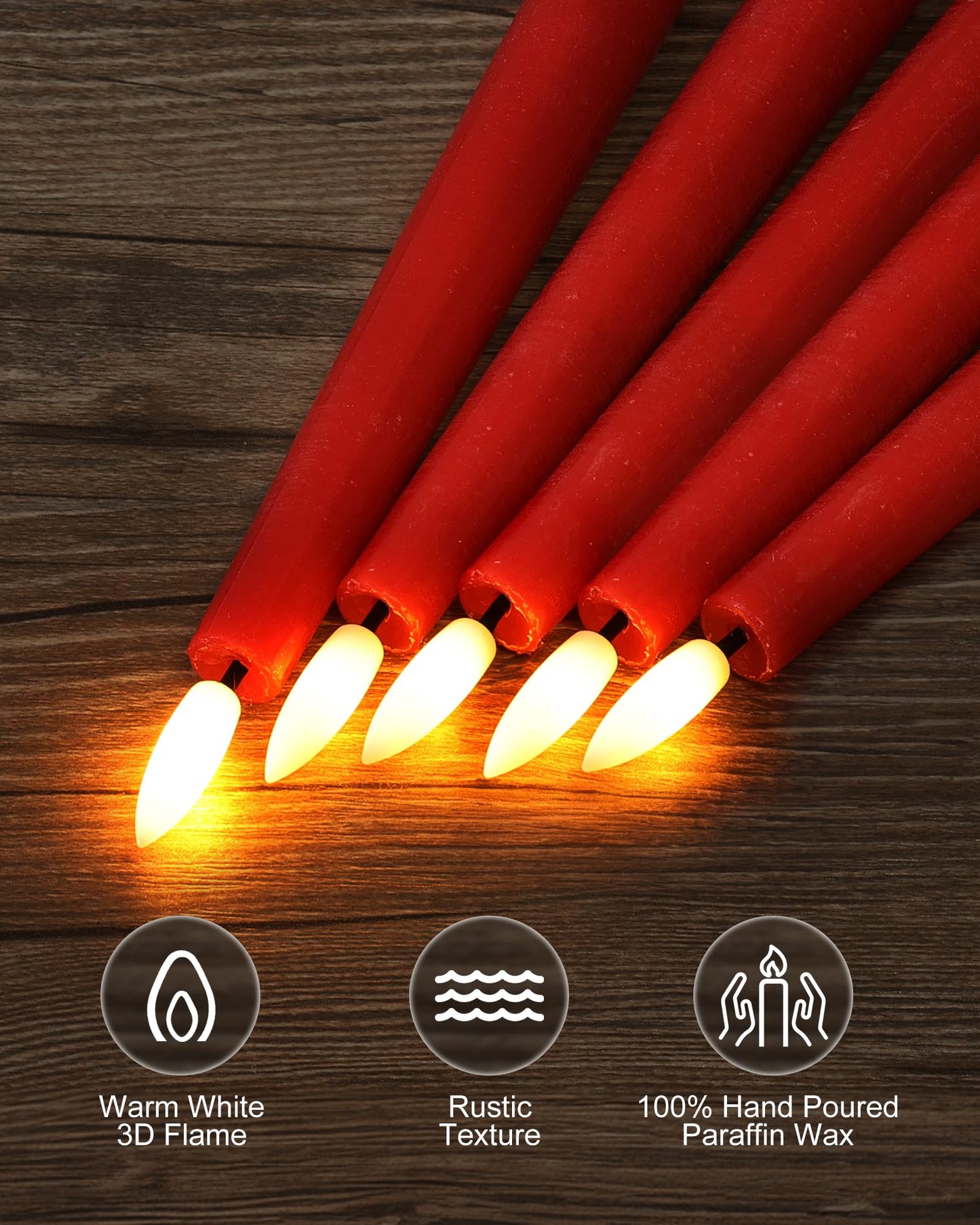 Stmarry Red Real Wax LED Flameless Taper Candles with Remote and Timer, 9.65 Inch Flameless Candlesticks, Dripless Battery Operated Candles with 3D Flickering Flame - Set of 6