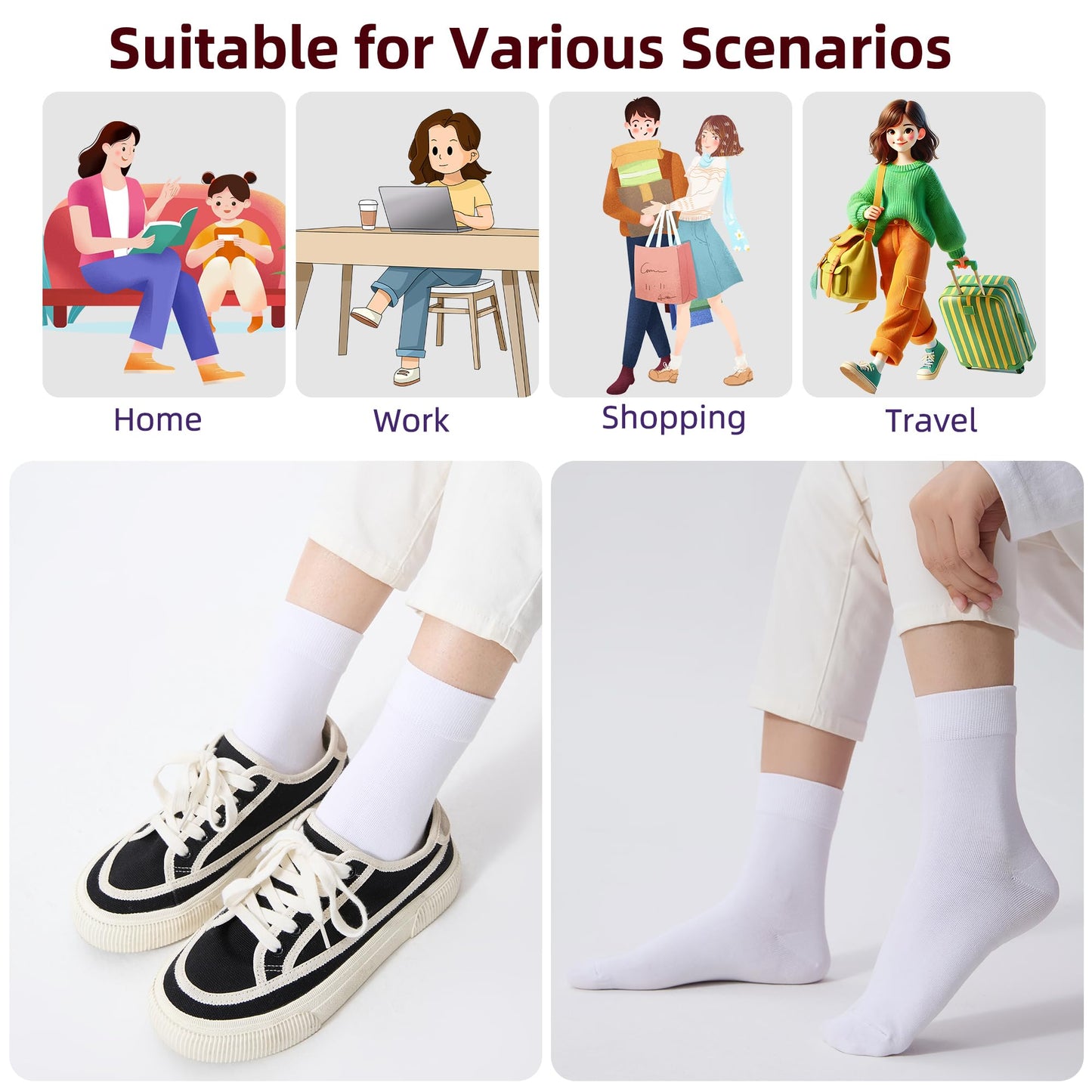 Corlap Women's Thin Above Ankle Socks - 6Pairs Cotton Casual Bootie Dress Crew Socks-Gift Box