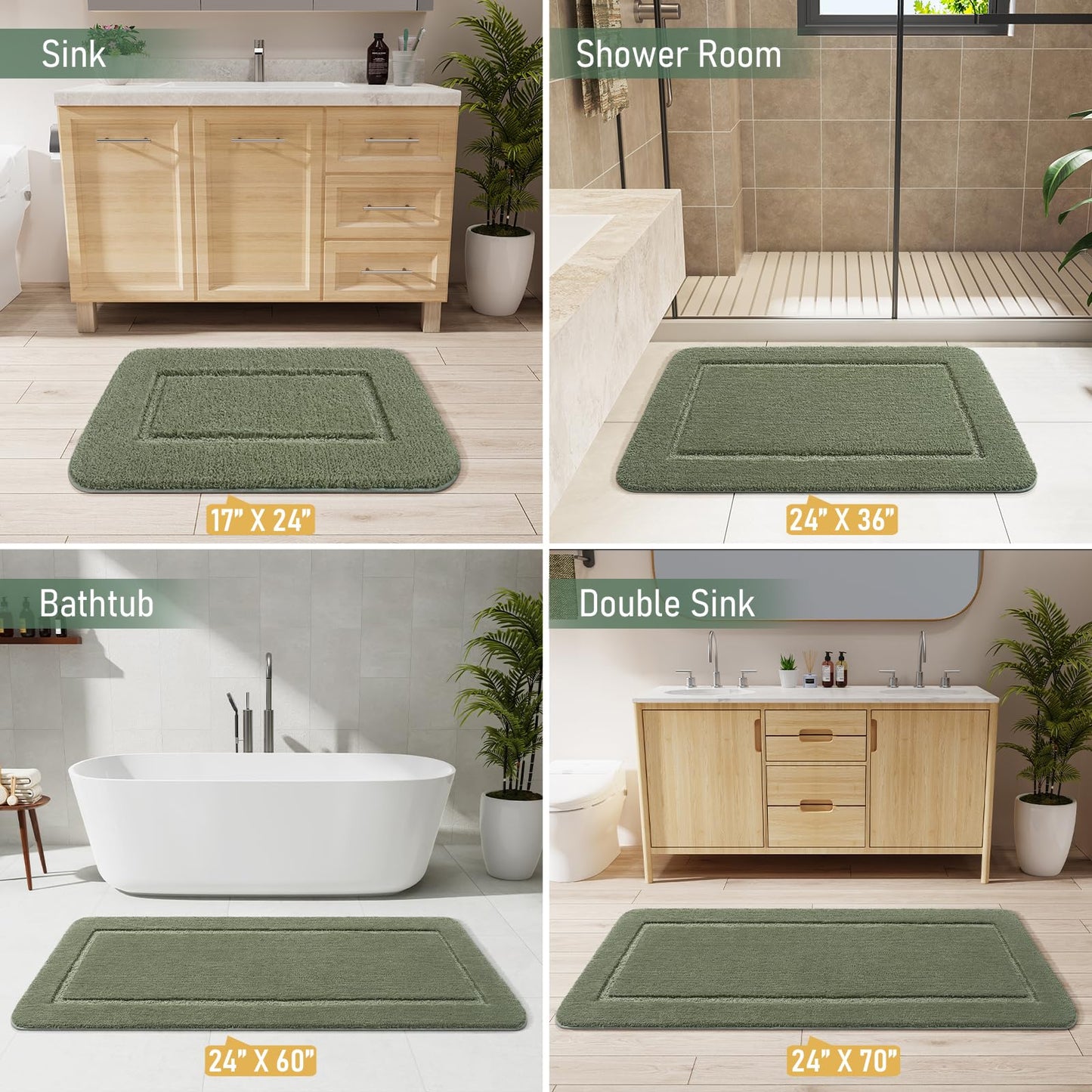 LOCHAS Bathroom Runner Rug, 24" x 60" Long Bath Rug, Non Slip Washable Large Bathroom Rugs Soft Thick Absorbent Bath Mat for Shower, Shaggy Plush Luxury Carpet, Sage Green