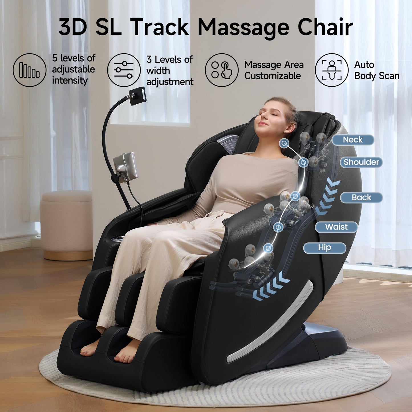Real Relax Massage Chair Full Body with Unique Phone Controller, Zero Gravity 3D SL-Track Recliner with APP Control, Child Lock,Pause Button, Favor-06, Black
