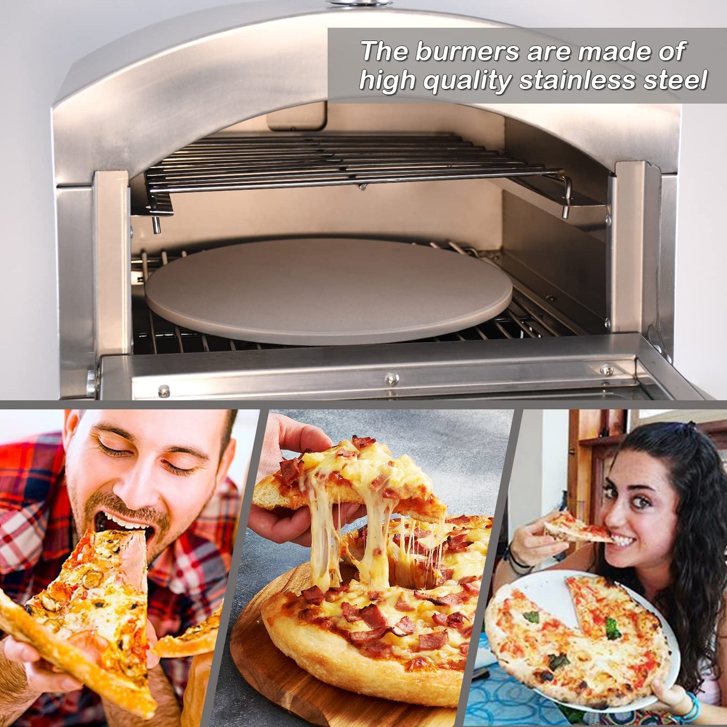 BNDHKR Gas Pizza Oven Countertop Stainless Steel Pizza Maker with 12 Inch Round Pizza Stone Portable Pizza Stove for Party Outdoor Cooking Commercial/Home
