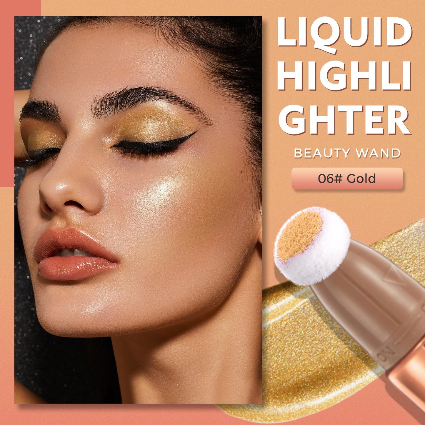Ofanyia Highlighter Wand, Liquid Glitter Face Highlighter Stick with Cushion Applicator, Cruelty-free Silky Smooth Lightweight B