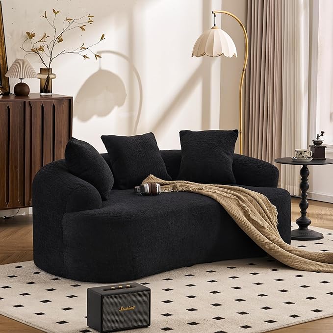 65'' Modern Curved Cloud Loveseat Sectional Sofa for Small Spaces, Luxury Plush Chenille Deep Seat Couch with 3 Pillows, No Assembly Needed Apartment Living Room Furniture, Coral