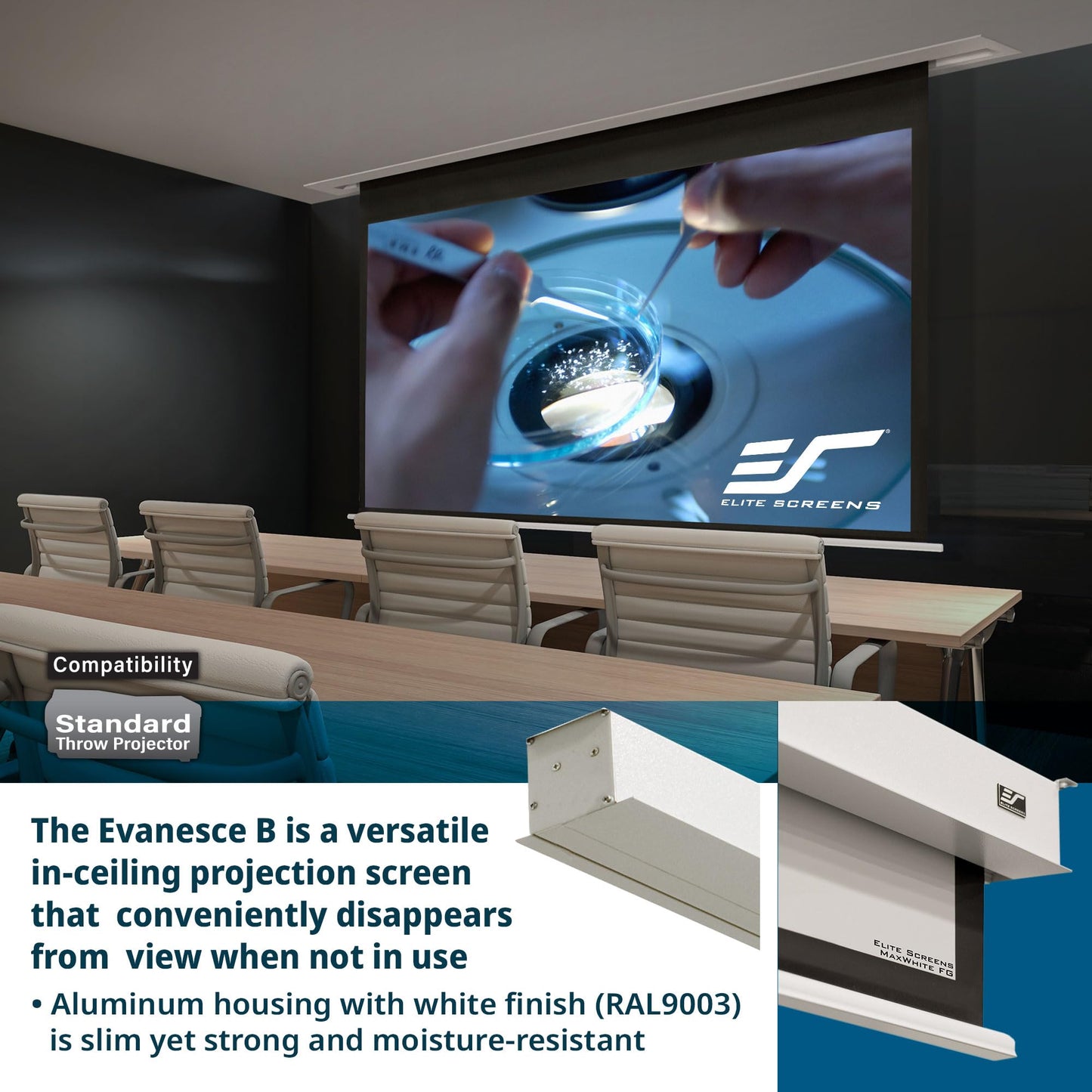 Elite Screens Recessed in-Ceiling Adjustable Vertical Drop Motorized Projector Screen, 100-INCH with Extra 12" Drop, 8K/4K Ultra HD Ready Fiberglass Reinforced, EB100HW3-E12