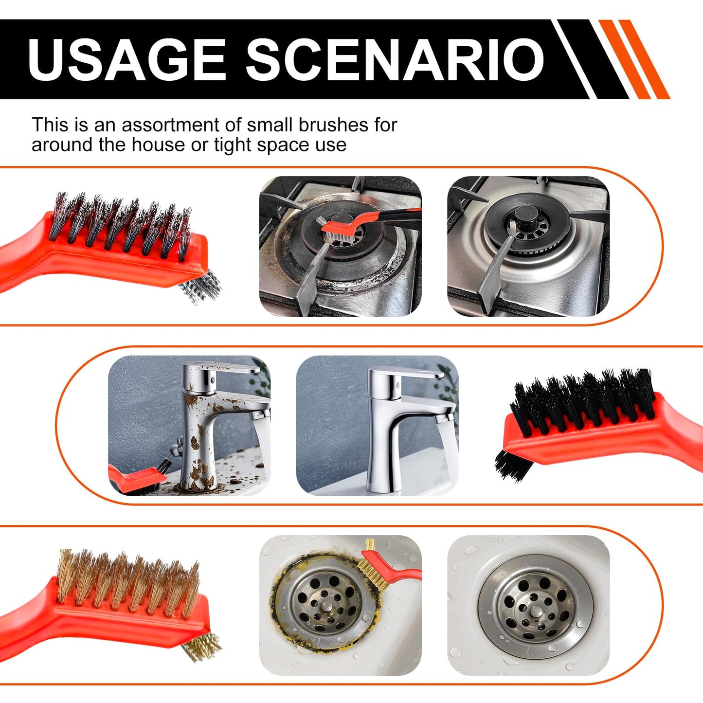 Wire Brush Set, 6 Pcs Professional Wire Brushes for Cleaning Rust, Stainless Steel/Brass/Nylon Brushes, Small Wire Brush with Arc-shaped Handle, Used for Rust Removal, Dirt Removal & Cleaning Crevices