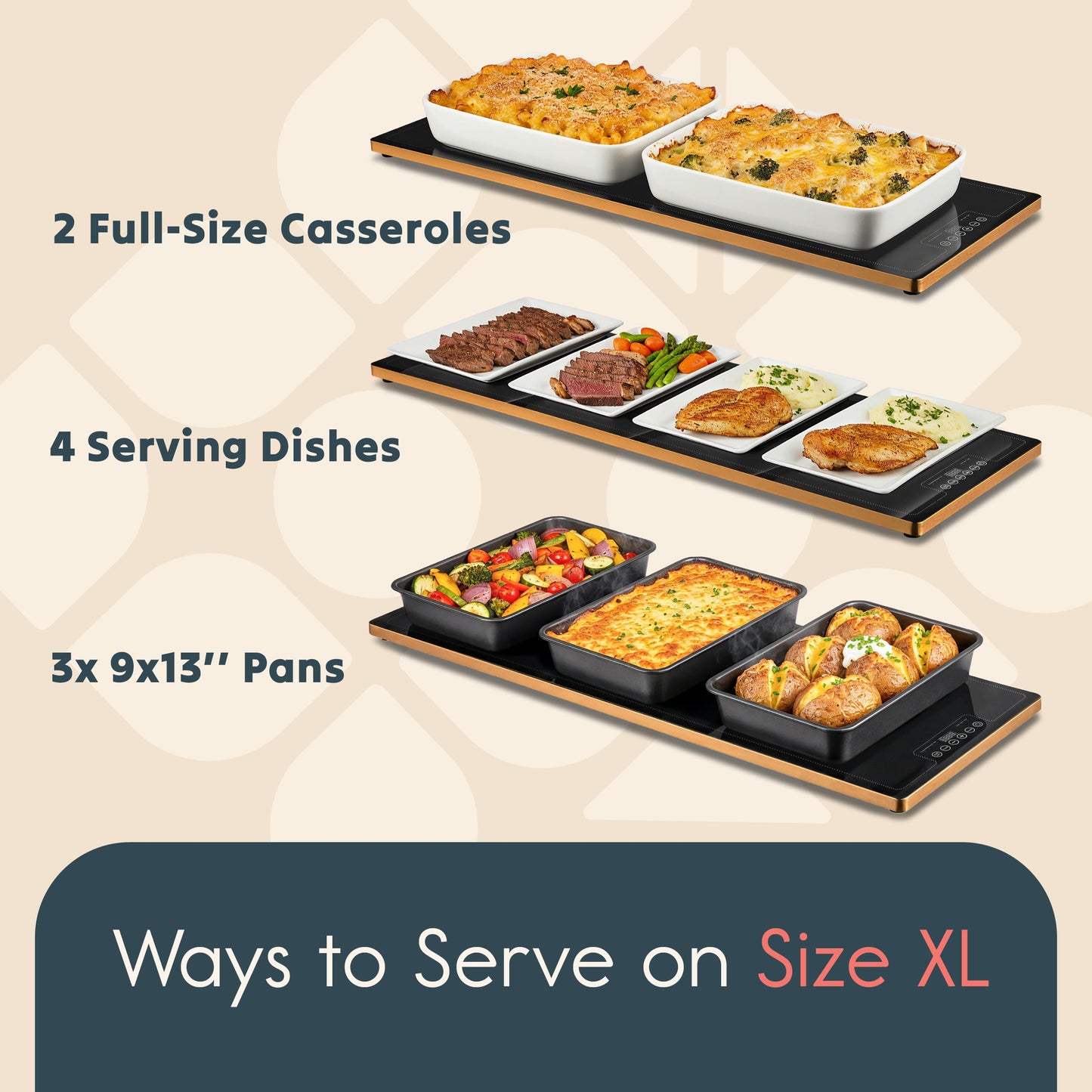 Culvani ThermaPlate XL Warming Tray | 39"x14" Glass Electric Food Warmer for Parties, Buffets & Dinners | 1" Thin Countertop Hot Plate, | Adjustable Presets, Sleek Touch Controls, Safe Design