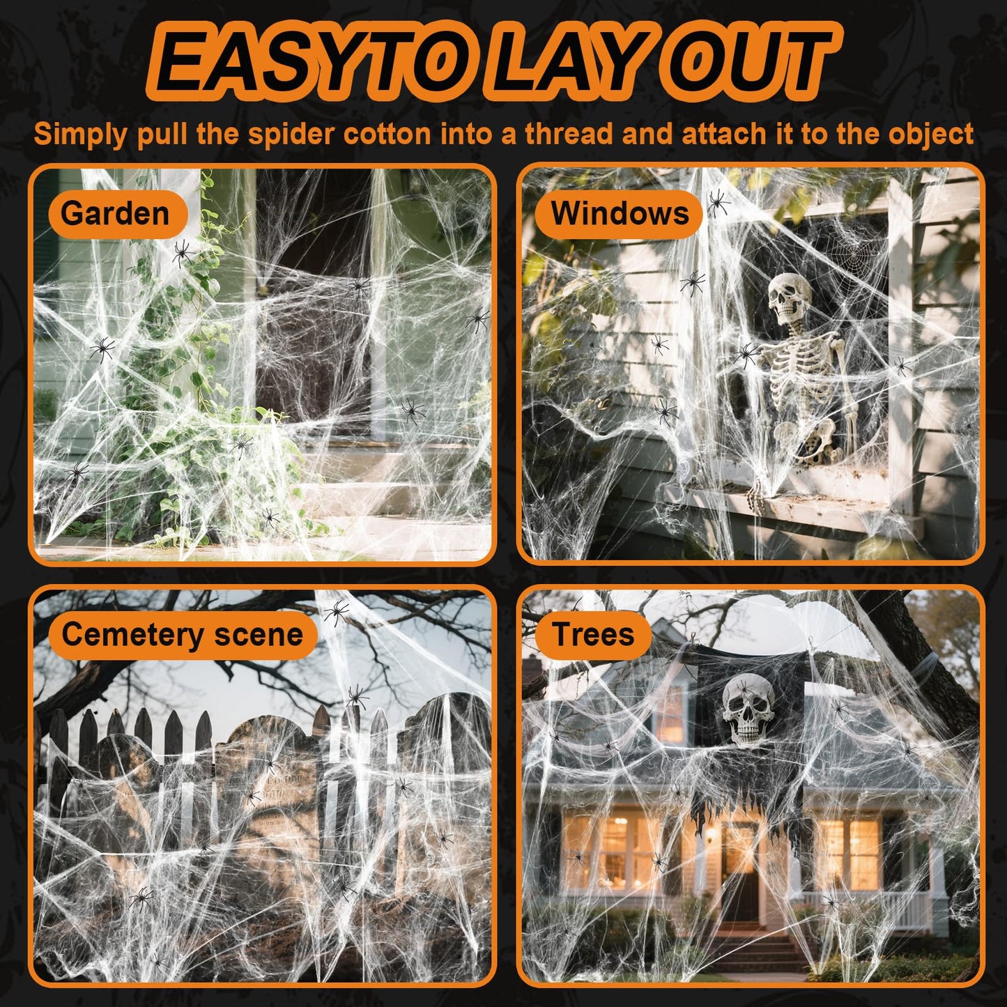 Land Guard 1000 sqft Spider Web, Bonus with 50 Artificial Spiders, Fabric Spider Webbing, Cobweb Halloween Decor for Indoor and Outdoor Party Supplies