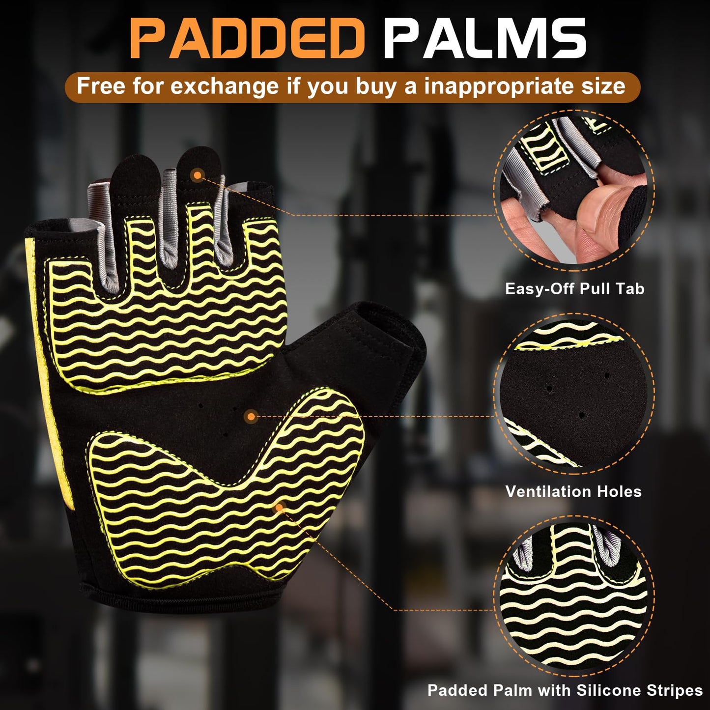 Sunnex Gym Gloves - Fingerless, Breathable Fitness Gloves for Weightlifting, Sports Training