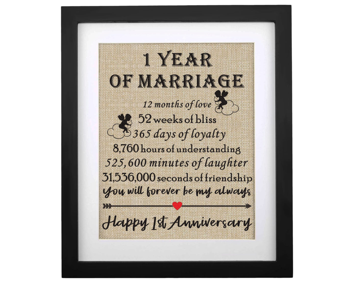 Framed 1st Anniversary Burlap Print Gifts for Couple 1st Wedding Anniversary Keepsake Gift for Husband Wife Paper Anniversary 1 Year of Marriage