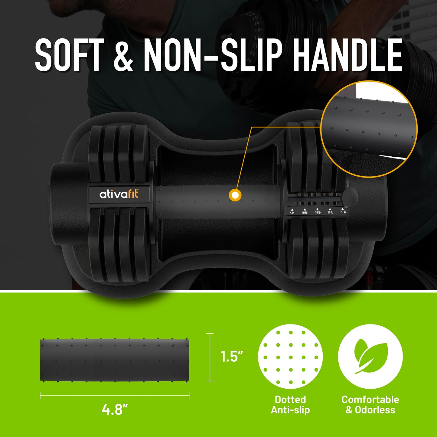 ATIVAFIT Adjustable Dumbbell Set of 2, 5–25LB Quick Dial Free Weights with Safety Lock & Anti-Slip Steel Handle, Space Saving Home Gym Equipment for Beginner Home Workouts and Light Strength Training, Suitable for Men and Women, Black