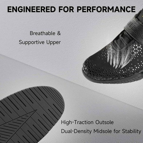 MANUEKLEAR Strong Anti-Slip Deadlift Lifting Squat Shoes for Men, Professional Training Weightlifting Shoes for Men and Women with Rubber Non-Slip Sole Shining Black