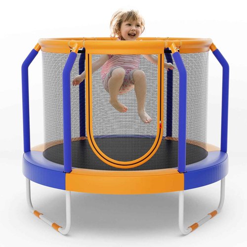 Goplus Kids Trampoline, 48" ASTM Approved Recreational Trampoline with Safety Space Design, Seamless Jumping Mat, Indoor Outdoor Mini Toddler Trampoline for Baby Boys Girls Gifts (Blue&Orange)