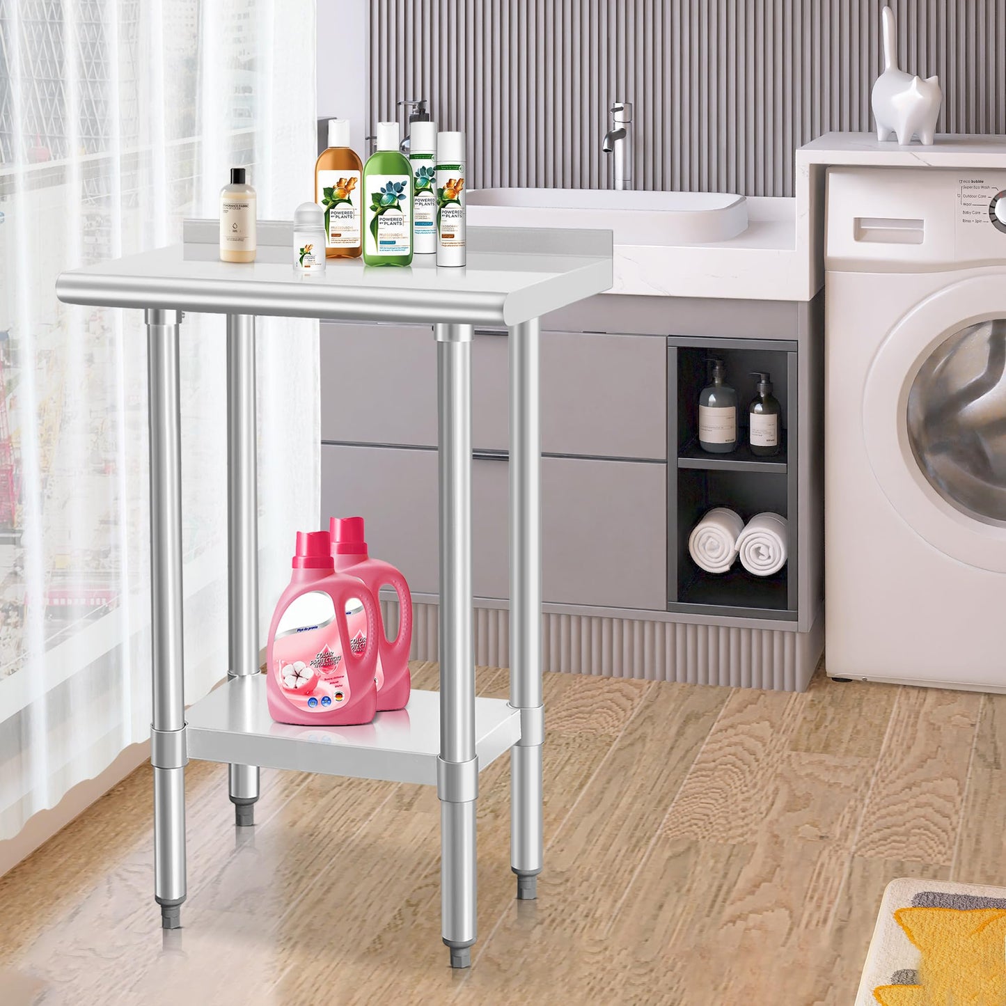 HARDURA Stainless Steel Commercial Work Table Prep Work Metal Table 14×24 Inches with Undershelf and 2" Backsplash Heavy Duty NSF 430 for Kitchen Food Prep